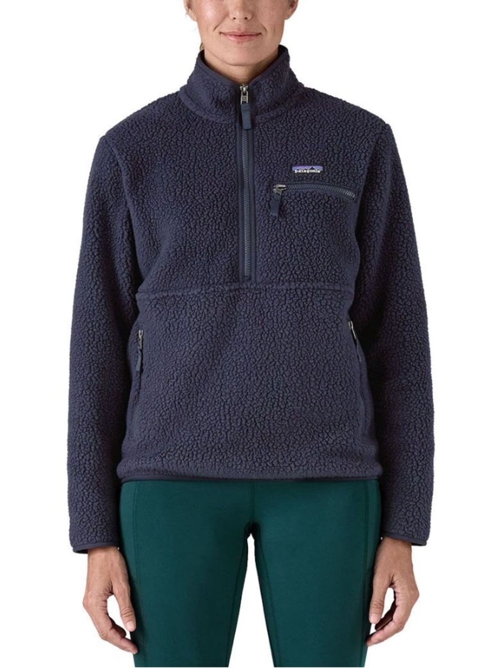 Patagonia Women’s Retro Pile Fleece Marsupial Pullover- Navy- XL
